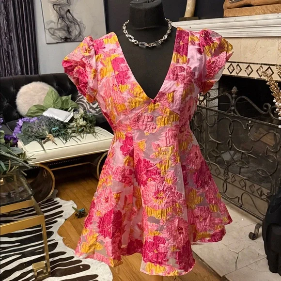 Showpo Pink Floral Mini Dress with Yellow Accents - Picture 5 of 8